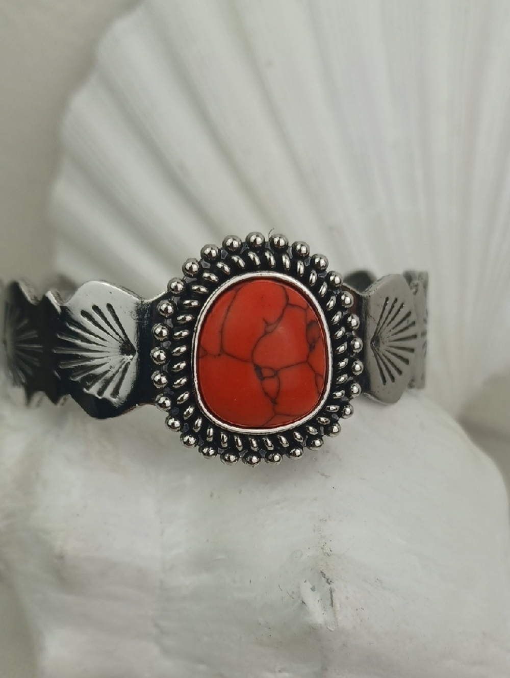 Southwest Sterling-Style Silver Cuff Red Stone Bracelet